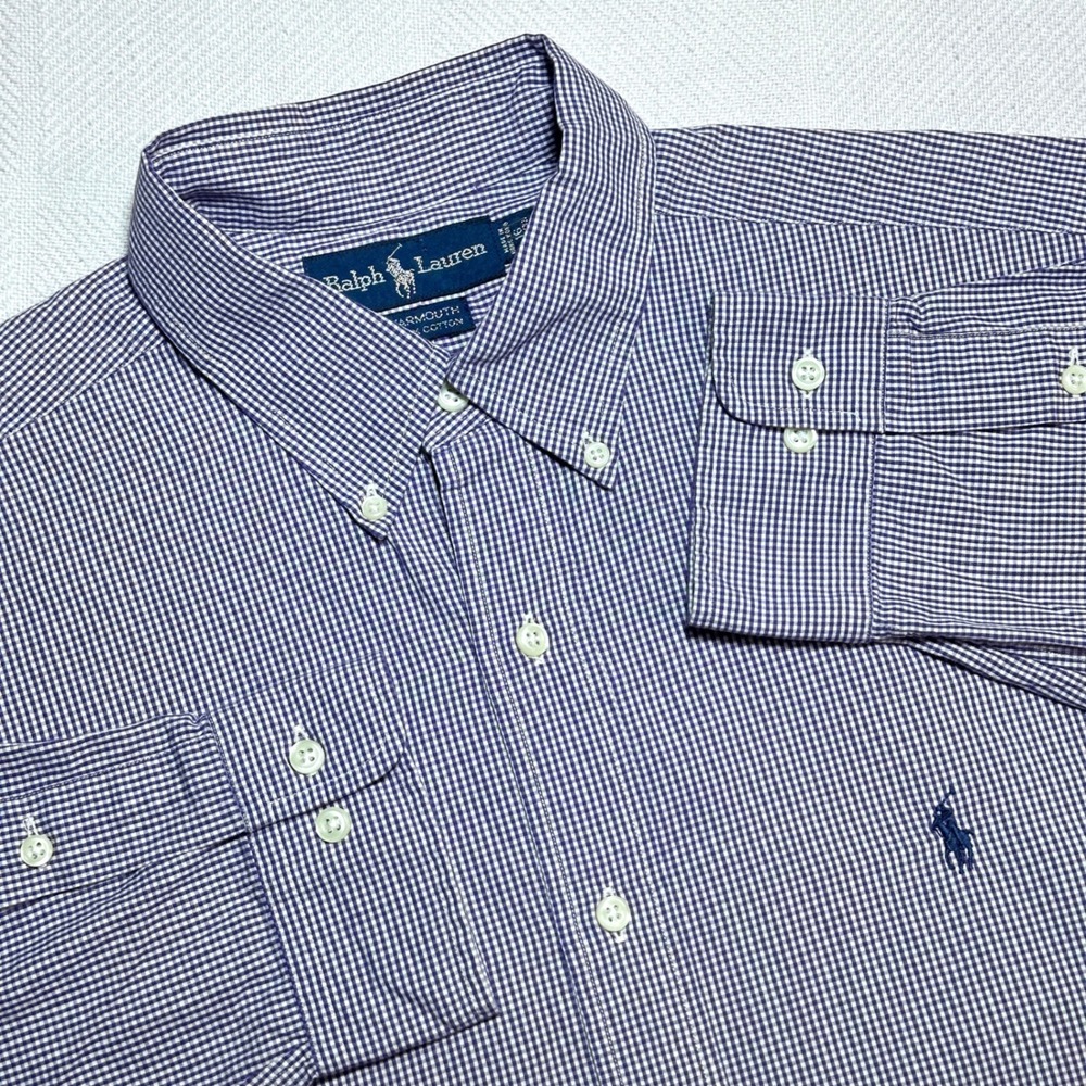 Ralph Lauren Button Down Shirt 16-32/33 Yarmouth Micro Purple Gingham Cotton